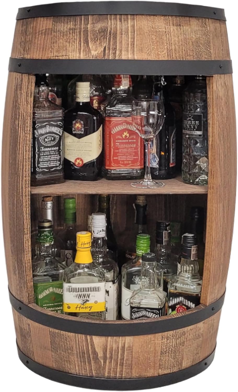Porte bouteille, Armoire à Alcools avec 2 Étagères – weeco, Marron/Noir, Dimensions 80x50cm, Meuble Baril 80x50cm Marron