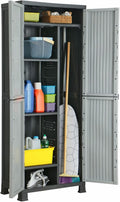 Festnight, Armoire de Rangement en Plastique pour Balcon et Jardin, 68 x 39 x 171.5 cm, Extérieur, Gris/Noir