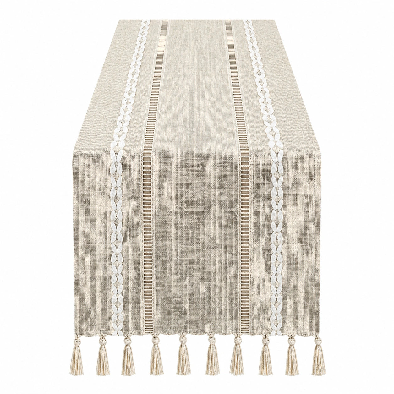 Chemin de Table Beige avec Dentelle et Franges