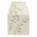 Chemin de Table en Lin avec Motif Feuilles Ivoire et Vert