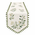 Chemin de Table Motifs Feuillage Vert avec Pompons