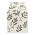 Chemin de Table Brodé à Motif Feuillage Vert et Beige