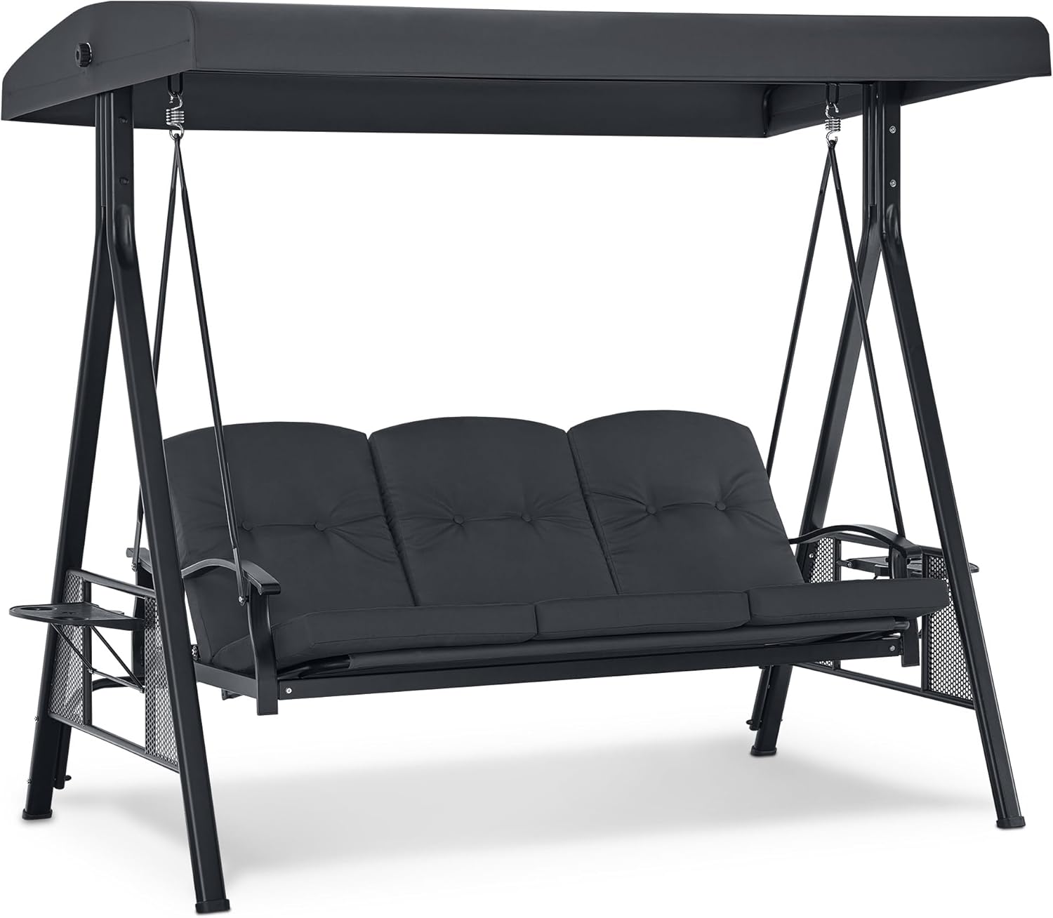 M MCombo, Balancelle avec auvent, 4093 avec Fonction de Couchage, balançoire de Jardin jusqu'à 360kg de Charge, Noir