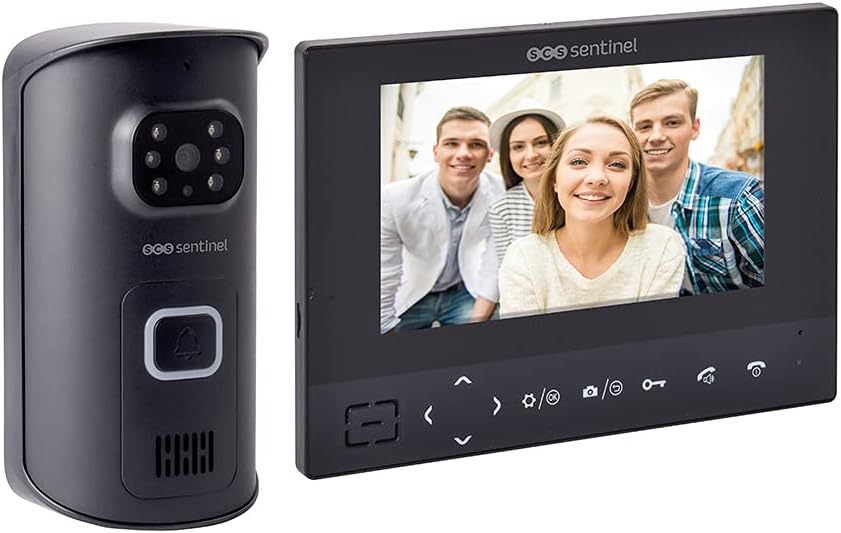 Interphone Vidéo Sans Fil 200 m, AirVisio 200 – SCS Sentinel, Noir, Vision Grand Angle 110°, IP65, Écran, Ouverture Portail