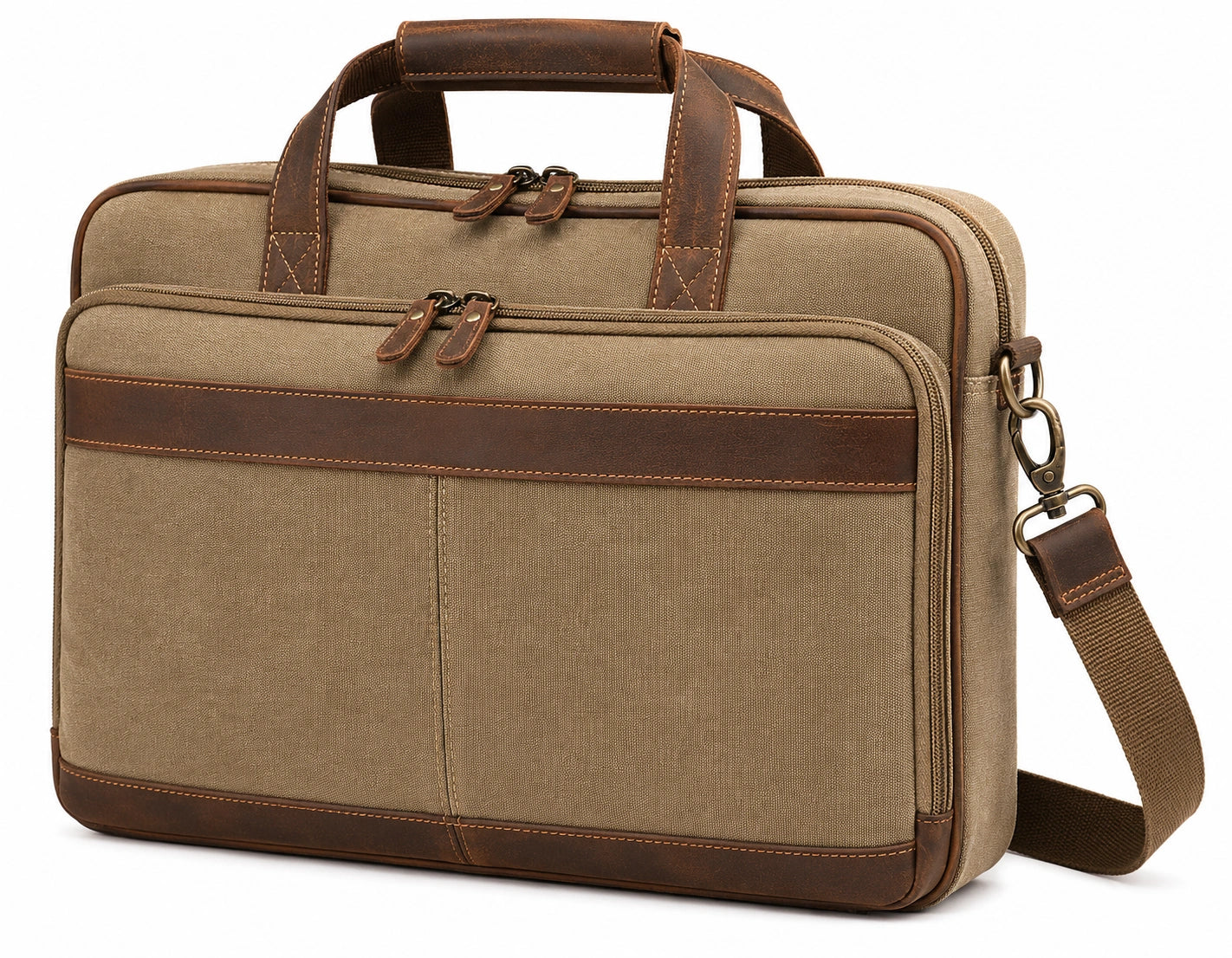 Sacoche pour Ordinateur Portable 15 pouces en Toile avec Accents en Cuir Marron