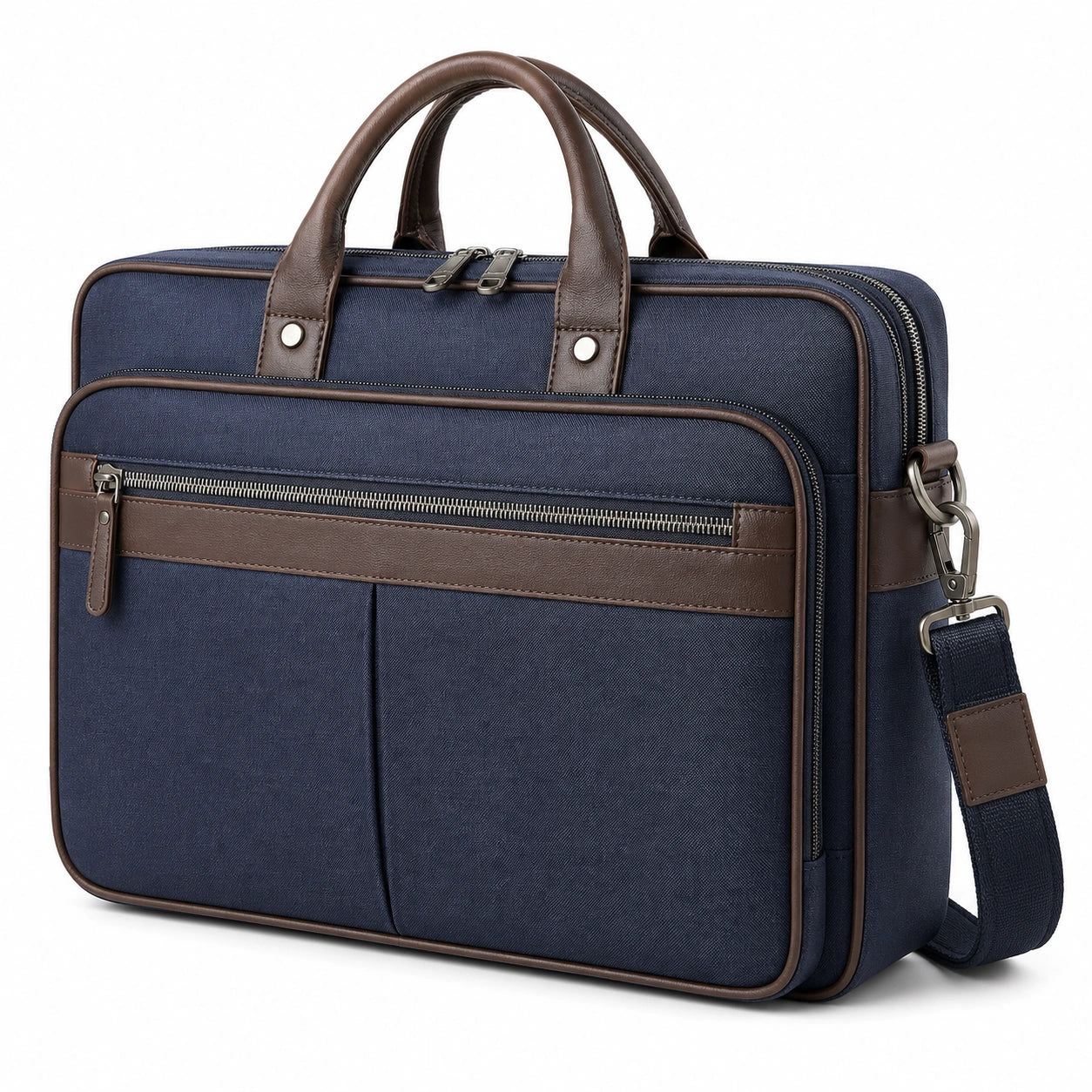 Sacoche pour ordinateur portable bleu marine avec poignées marron