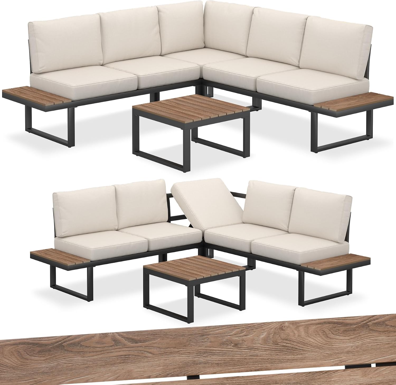 Salon de jardin, Mobilier pour Amenagement Balcon Terrasse Veranda – tectake, Beige/Marron/Noir, Coussins épais Inclus