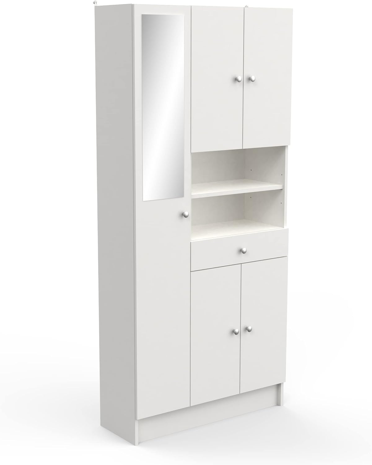 Meuble Colonne de Rangement Salle de Bain, 820x320x1 800MM, Panneau de Particules/MDF – Demeyere, Blanc