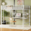 Lit, 140x200cm avec Bureau – PUGSDRLY, Cadre de Lit en Fer Blanc, Plateau pour Clavier et Deux Étagères, pour Enfant, Adolescent et Adulte