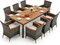 Ensemble salle à manger, Table de Jardin Extérieure avec 8 Chaises – GIANTEX, Gris/Marron/Beige, Gris, Coussins, Trou de Parasol, Pieds Réglables