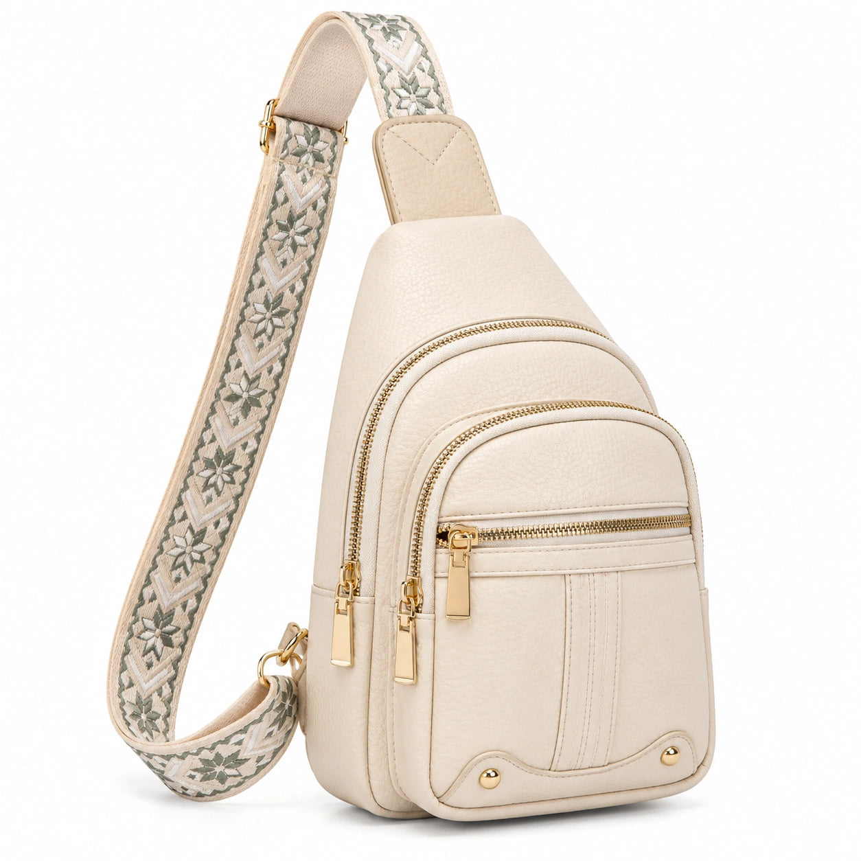 Sac Bandoulière Élégant Crème avec Sangle Florale