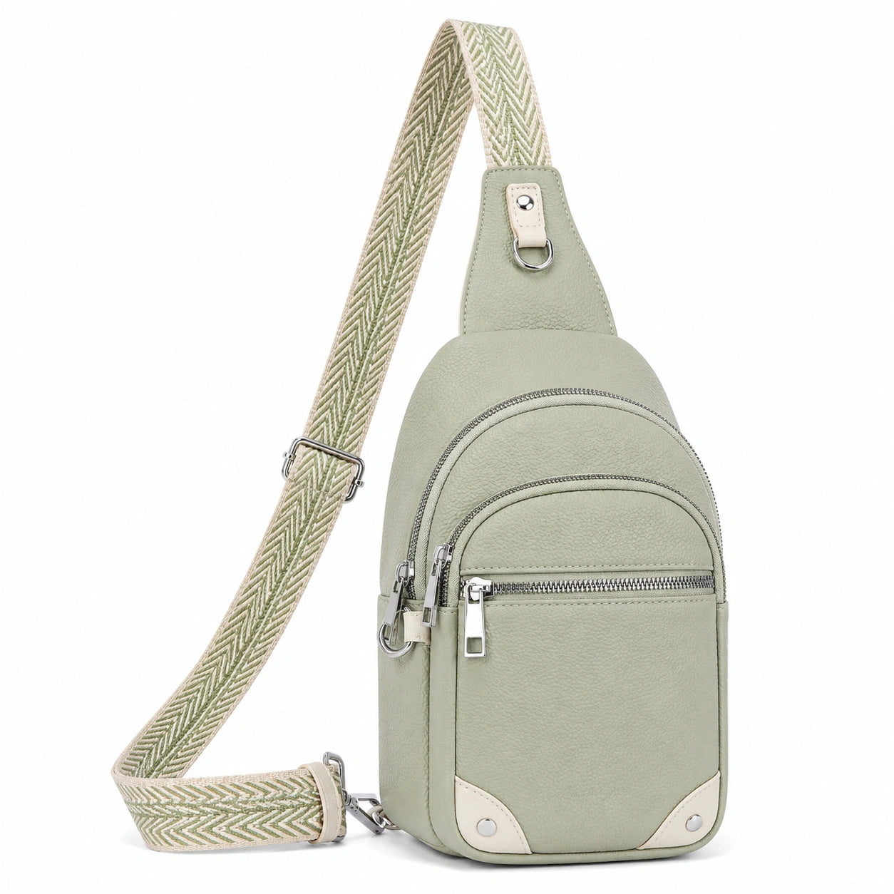 Sac à bandoulière vert menthe avec bretelle ajustable motif chevron