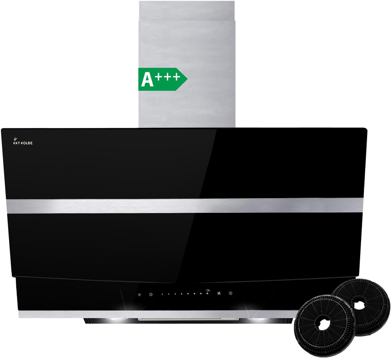 KKT KOLBE HERMES8005S Hotte aspirante cuisine 80 cm, HERMES8005S, acier inoxydable, Noir/Argent, verre noir, Hotte Murale Inclinées