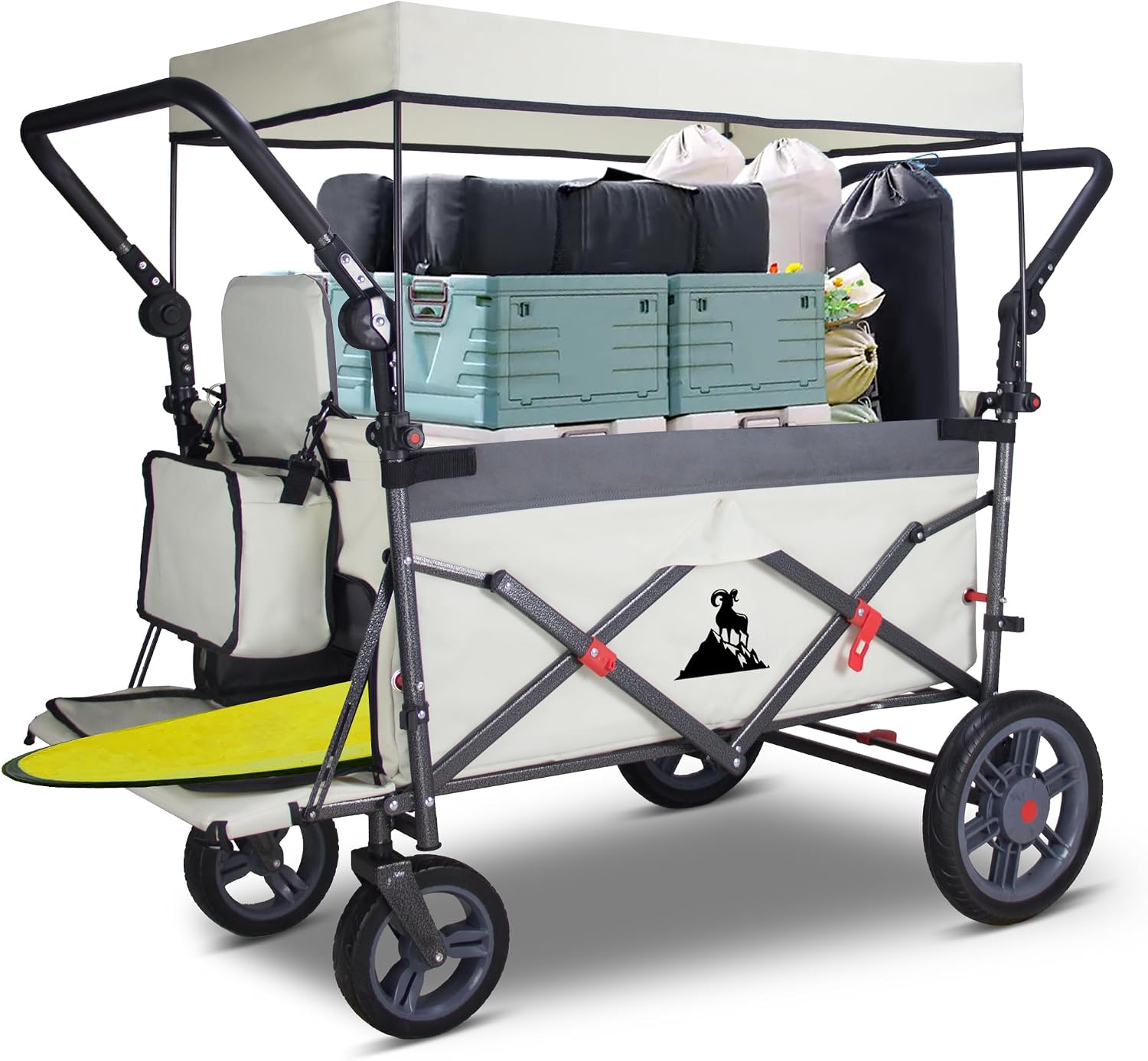 Chariot à 2roues, capacité de 120, 2 kg, chariot de plage pliable pour extérieur – TOPWELL, beige/gris, jardin, pique-nique, shopping