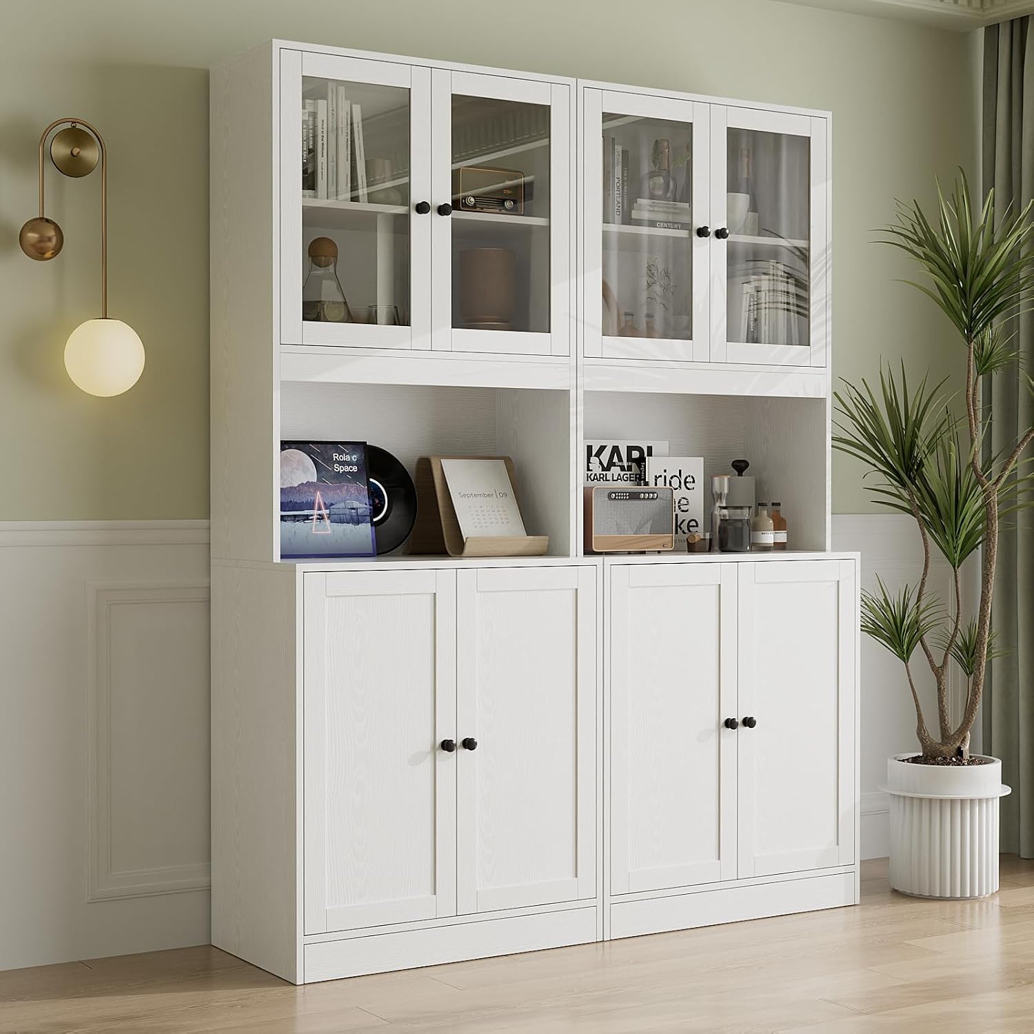 Armoire, Bibliothèque 5 Niveaux, Meuble Haut avec Plan de Travail, Meuble de Rangement pour Salon, Blanc – VOWNER, 60x40x180 cm, 2PCS