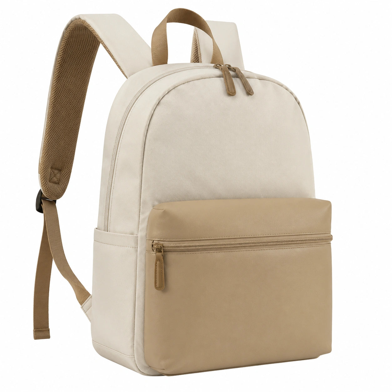Sac à dos beige et marron avec fermeture éclair