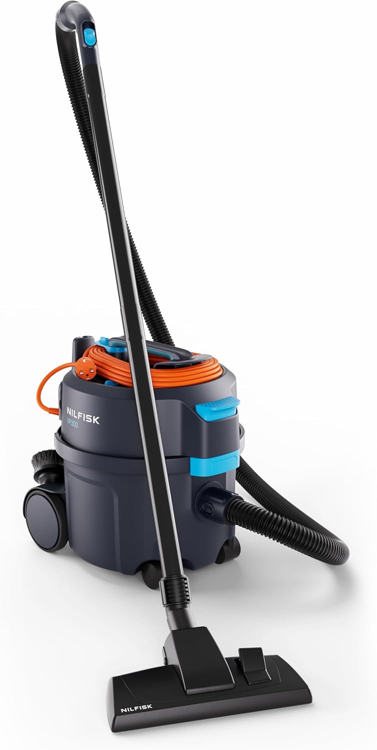 Nilfisk VP300 Aspirateur Sec VP300 HEPA EC EU, avec Filtre et Buses (Dimensions 398 x 340 x 395 cm, Bleu Foncé/Noir/Orange