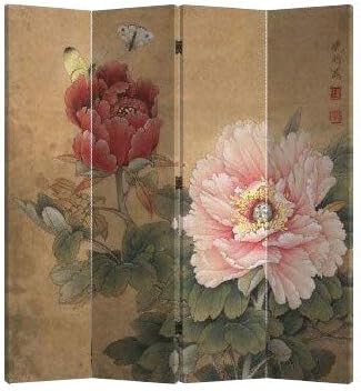 Fine Asianliving, Paravent, Paravent Interieur Séparateur de Pièces L120xH180cm Cloison de Séparation Amovible Japonai, Rouge/Rose/Vert