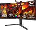 Écran PC, Moniteur 3800R 21:9 UWQHD, Réglable en Hauteur – Gawfolk, 3440x1440, 120% sRGB, 1 ms, Haut-parleurs Intégrés-Noir, HDMI