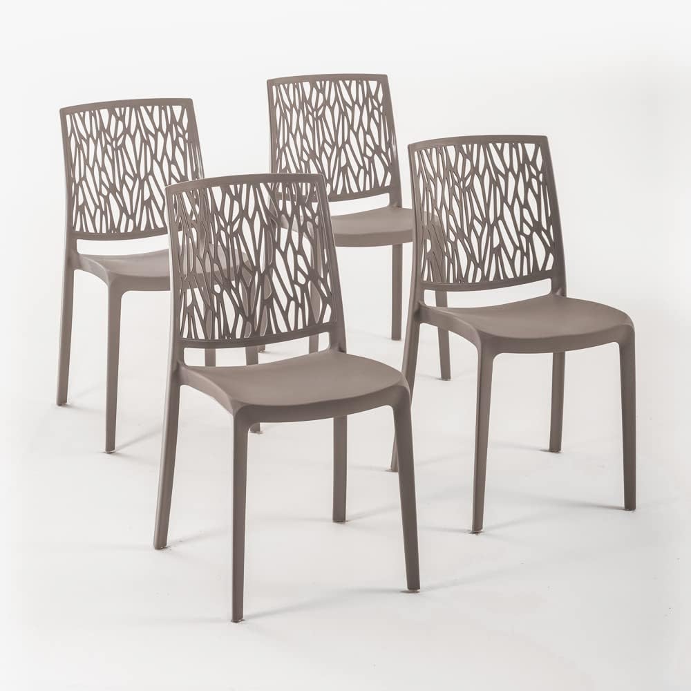 Chaises en résine renforcée de Fibre de Verre, Usage intérieur et extérieur – RATTATAN, Gris Tourterelle, Lisa, empilables