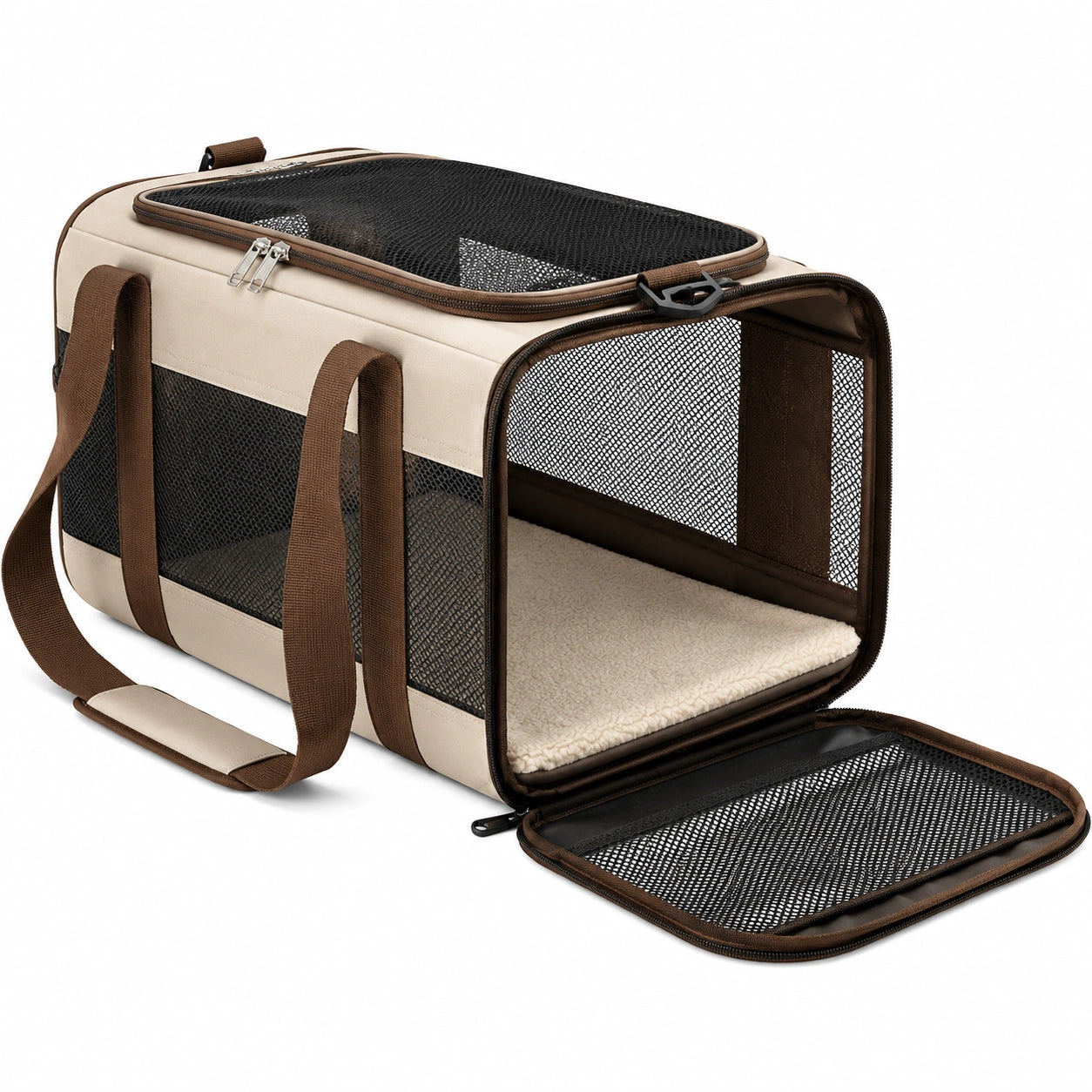 Sac de transport pliable pour animaux beige et marron