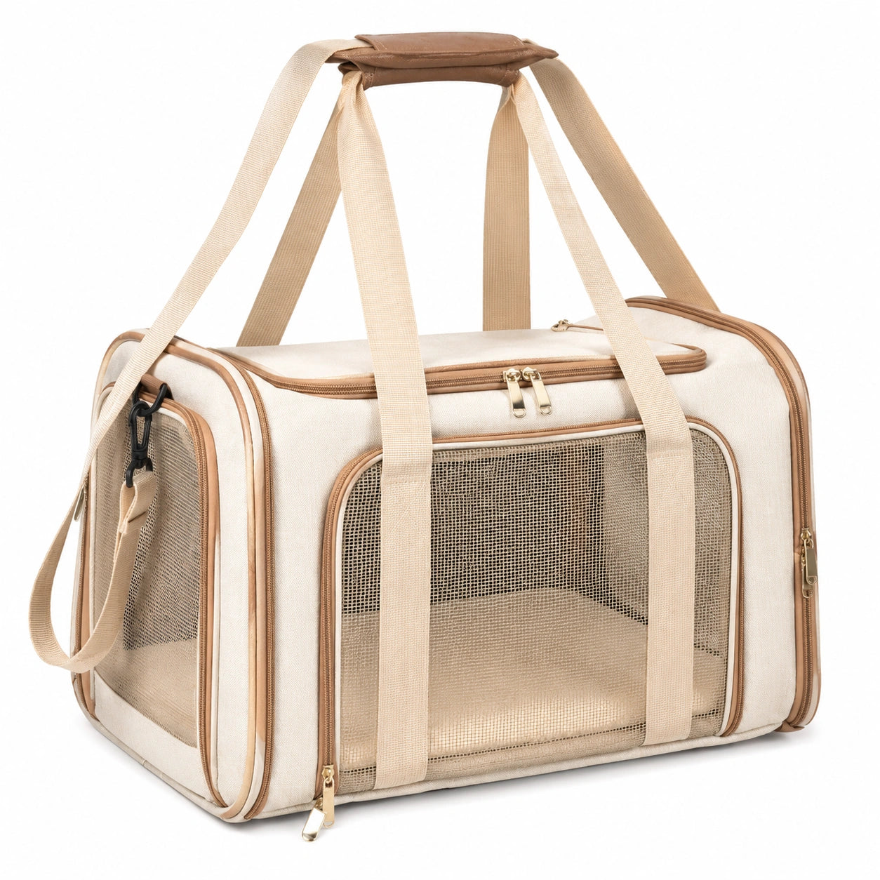 Sac de transport pour animaux beige avec bonne ventilation