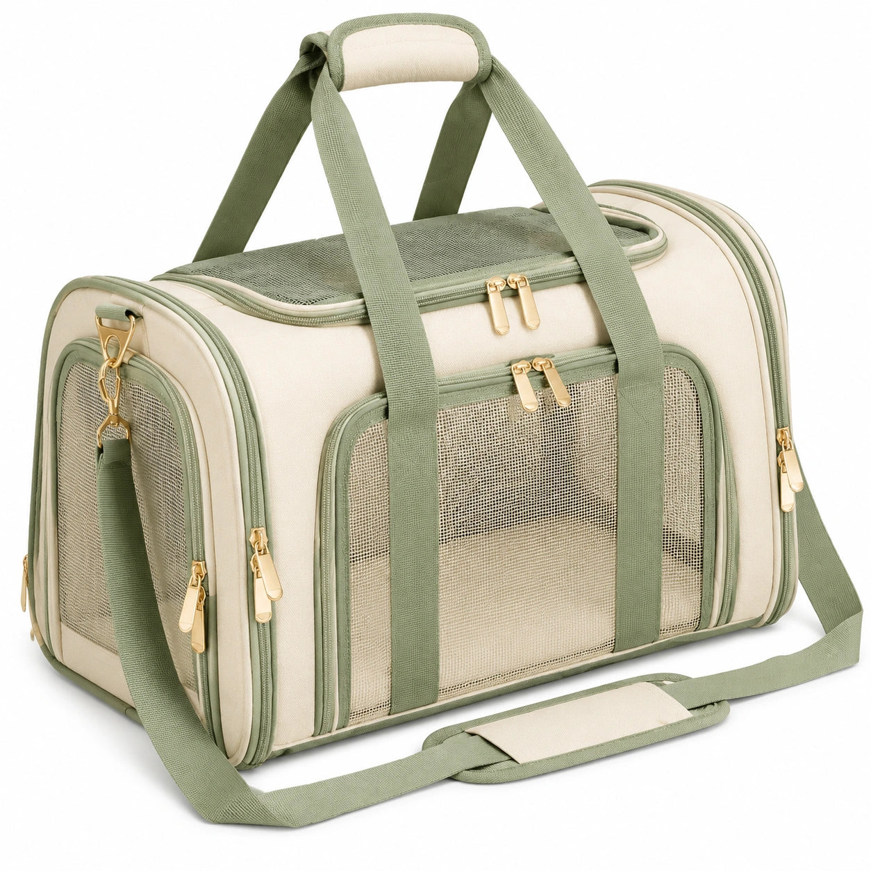 Sac de transport renforcé pour animaux beige et vert
