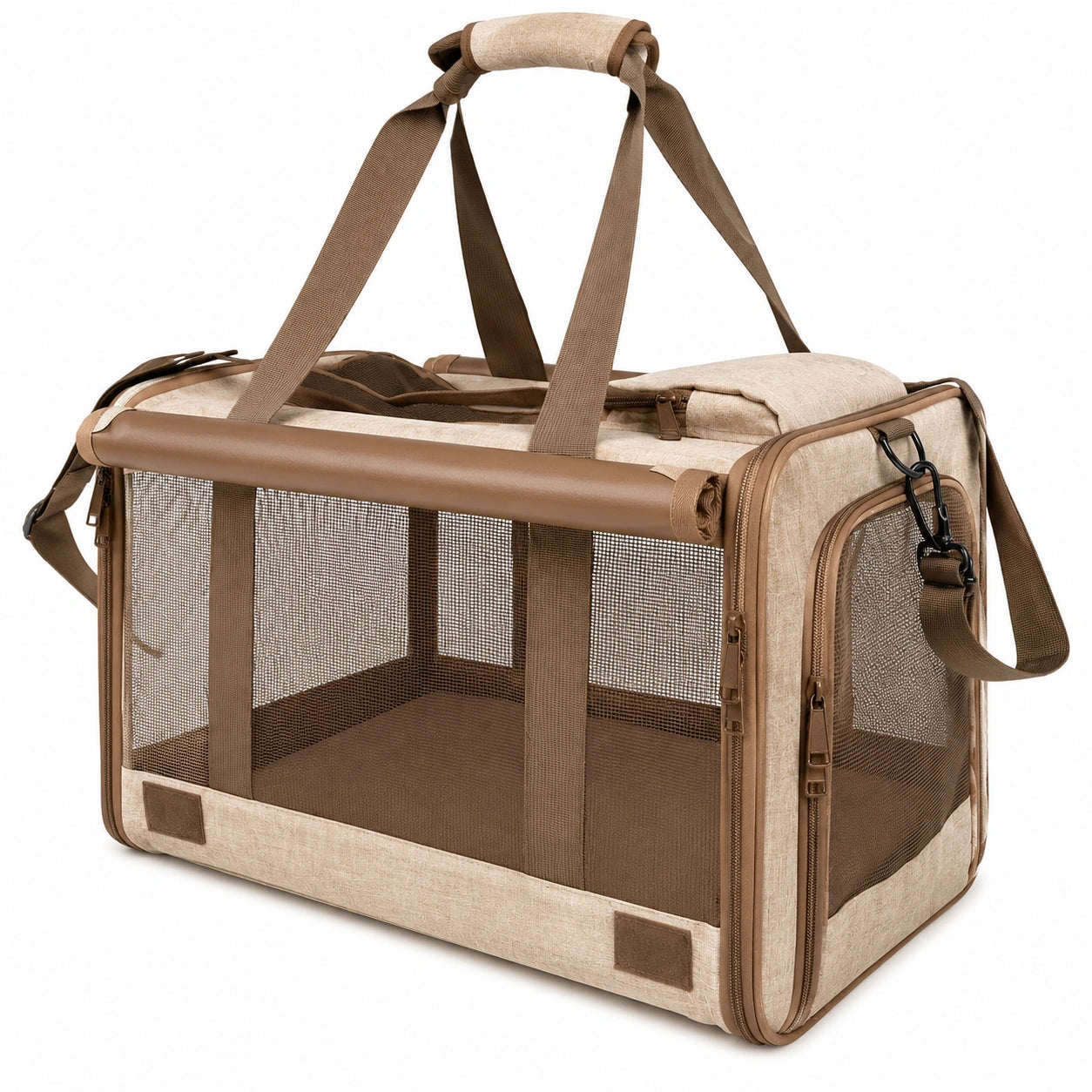 Sac de Transport pour Animaux en Maille Respirante Marron/Beige