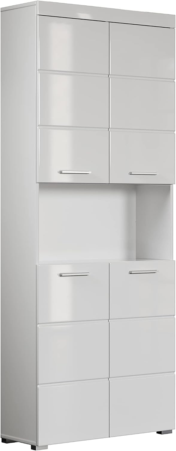 Trendteam Smart Meuble Haut / Placard Mural de Salle de Bain Amanda, 73 x 190 x 31 cm en Blanc / Blanc Brillant avec un Compartiment Ouvert