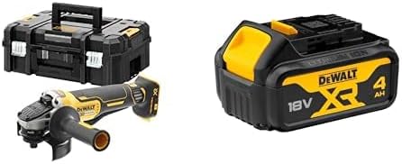 Meuleuse d'angle, Batterie 4 Ah Compatible Avec Tous Les Outils Bricolage et Jardin – DeWalt, Noir/Jaune, Vitesse à Vide 9000tr/min