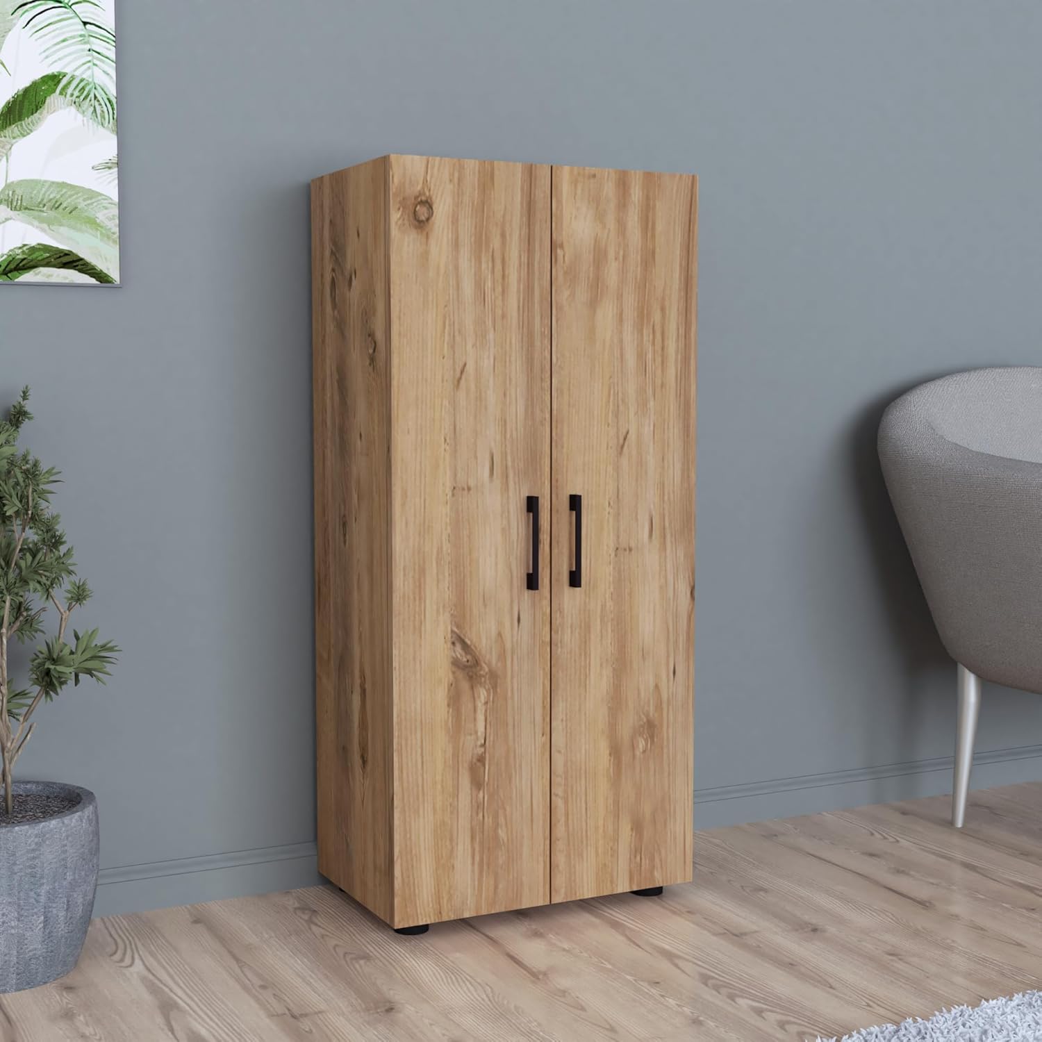 Armoire, Armoire à 2 Portes Meuble de Rangement Polyvalent avec 3 Étagères Placard Multifonction, Chêne – [en.casa]