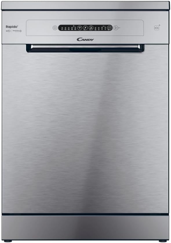 CANDY 4E7L0A Lave-Vaisselle, 60 x 85 cm, Argent, 14 Couverts, Wash & Dry 35 min, Modèle CF 4E7L0A, Blanc, Rapido, Classe Énergétique E