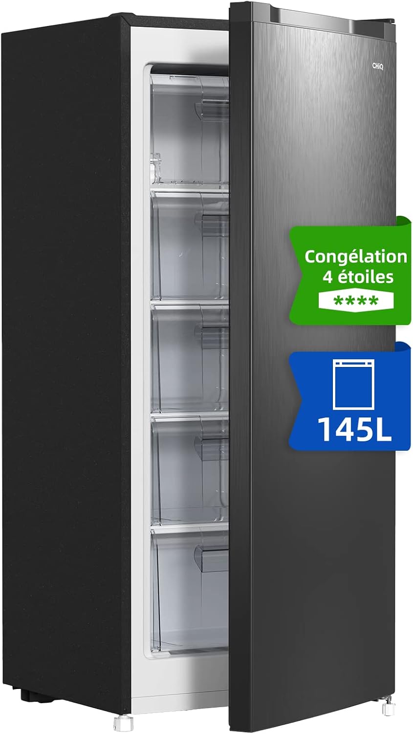 C, Thermostat réglable, Noir, Congélation rapide, Silencieux, Porte réversible