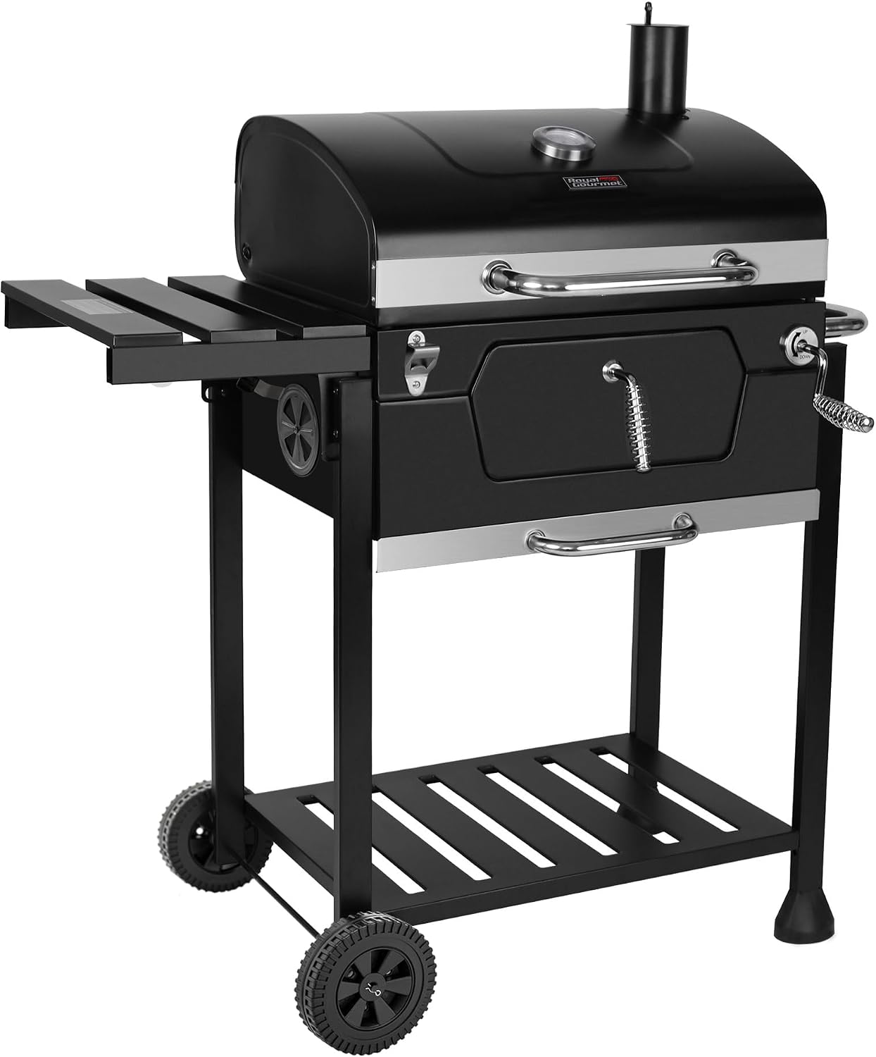 CD1824G Barbecue au charbon de bois de 61 cm avec table d'appoint pliable, pour les pique-niques en plein air, 1250 cm2 – Royal Gourmet, Noir/Argent