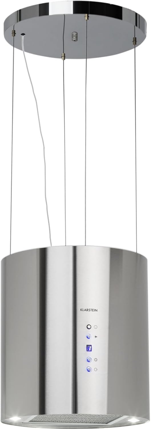 KLARSTEIN hotte aspirante îlot, 3 Niveaux de Puissance, éclairage LED, INOX, hotte aspirante silencieuse Ø 35cm, Puissance Moteur 190W, Barett