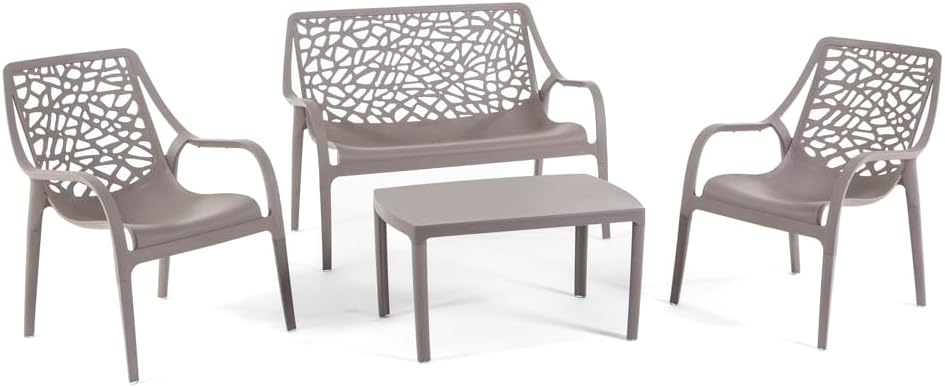 Salon de jardin, 2 fauteuils et table basse – SIEDITI FUORI E DENTRO, canapé deux places, empilable, imperméable, design moderne