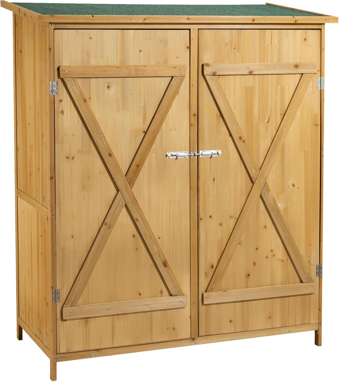 WilTec, Abri de Jardin XXL, avec Toit en Bitume et 2 Portes, 1380 x 655 x 1600 mm, Cabane Remise pour Rangement Outils pour Jardin, Bois/Vert