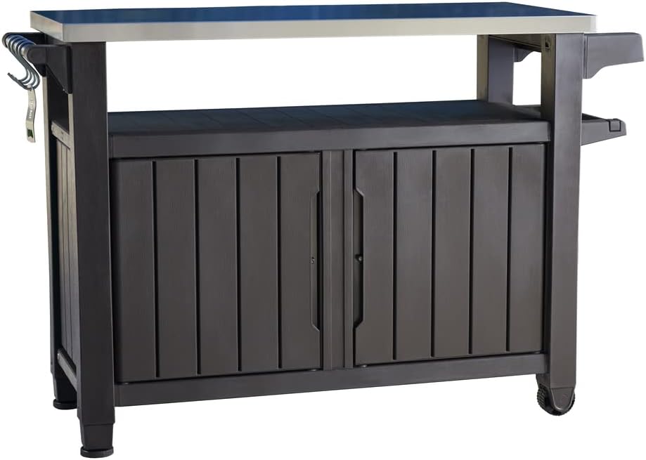 Keter, Desserte barbecue gris UNITY XL, 134 x 51.7 x 89.6 cm, Gris/Noir, 207 litres