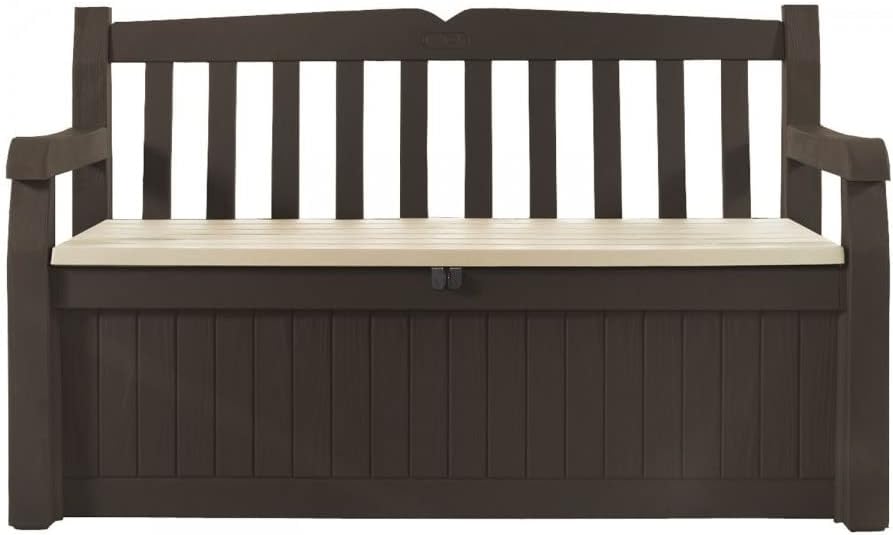 Banc, Coffre Eden Bench Marron avec Assise Beige 265 l en résine 140 x 60 x 84 cm, Marron/Beige – Keter