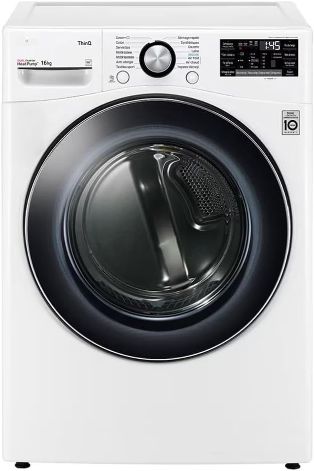 LG, Sèche-linge avec pompe à chaleur, Sèche linge à condensation Lg rh8p12wh, Blanc/Noir
