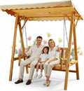 Balancelle de jardin en bois, banc avec toit – Melko, Beige/Bois, beige