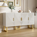 Buffet moderne avec portes texturées brillantes et poignées dorées, 150 x 40 x 82 cm, Étagères réglables en hauteur pour salon et chambre à coucher