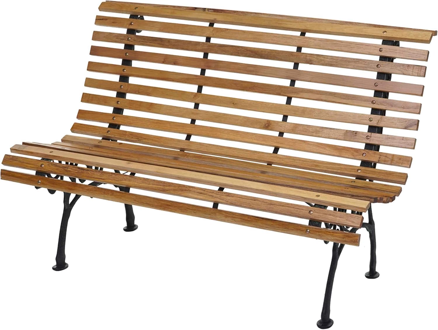 Banc de Jardin HWC-F97, 3 Places, Banquette en Bois, Marron Clair/Noir – Mendler, 122cm, 22kg, Banc du Parc, Fonte, Marron Clair