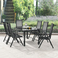 Juskys, Ensemble de Meubles de Jardin 7 pièces résistant aux intempéries, 6 chaises à Haut Dossier réglables et Pliables avec Table, Noir/Gris
