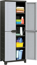 Homgoday, Coffre de rangement, Armoire en plastique 65 x 45 x 181 cm Armoire haute rangement intérieure et extérieure, Noir/Gris
