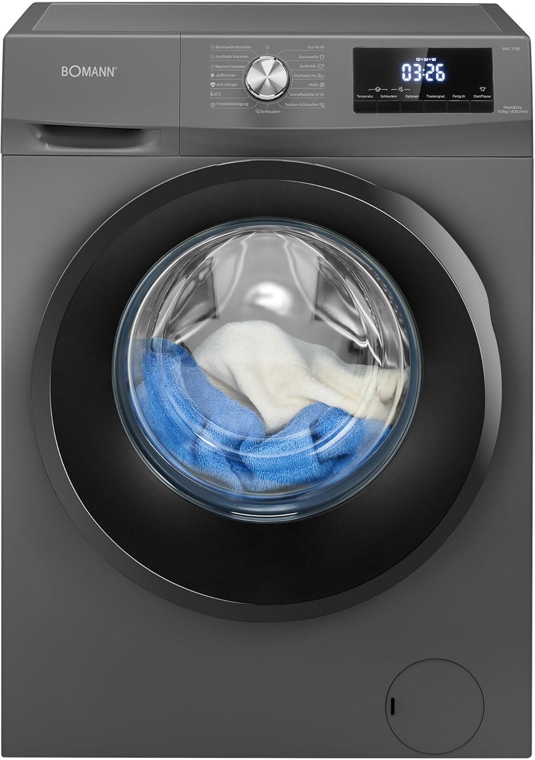 Bomann ® Lave-linge sèche-linge, 8 kg de lavage, Lave-linge avec sèche-linge intégré, Gris/Noir, 5 kg de séchage, 1400 tr/min, WAT