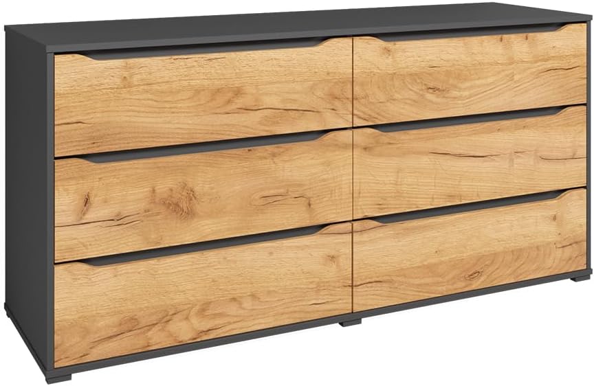 Commode Ruben, 48x77.6cm avec tiroirs, pour Le Rangement de vêtements et d'Objets du Quotidien, Noir/Chêne Clair – Vicco, Chêne de Force doré