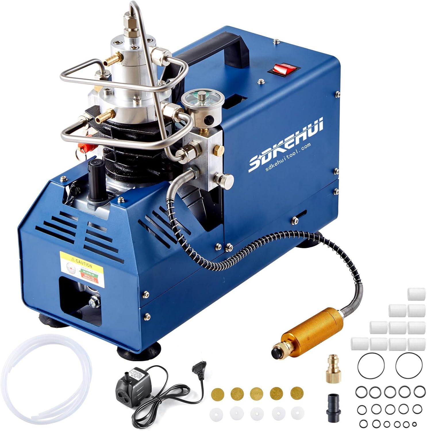 SDKEHUI 300BAR 30MPA, Compresseur d'air, Compresseur Haute Pression 300BAR 30MPA 4500PSI Compresseur Air PCP 1800W Compresseur Arrêt, Bleu/Or