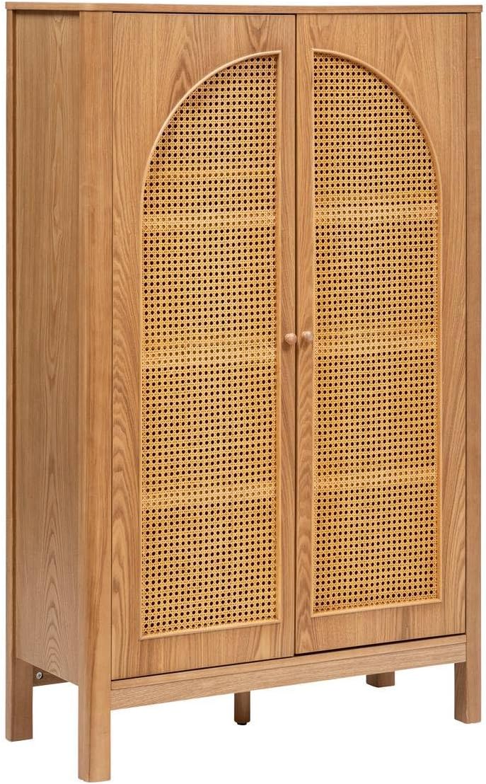 Armoire Tiria Placage Frêne, 92, 5 x 40 x 150, 5 cm, pour Chambre, Bois/Miel – ATMOSPHERA CREATEUR D'INTERIEUR, 2 Portes en Cannage Rotin, Atmosphera
