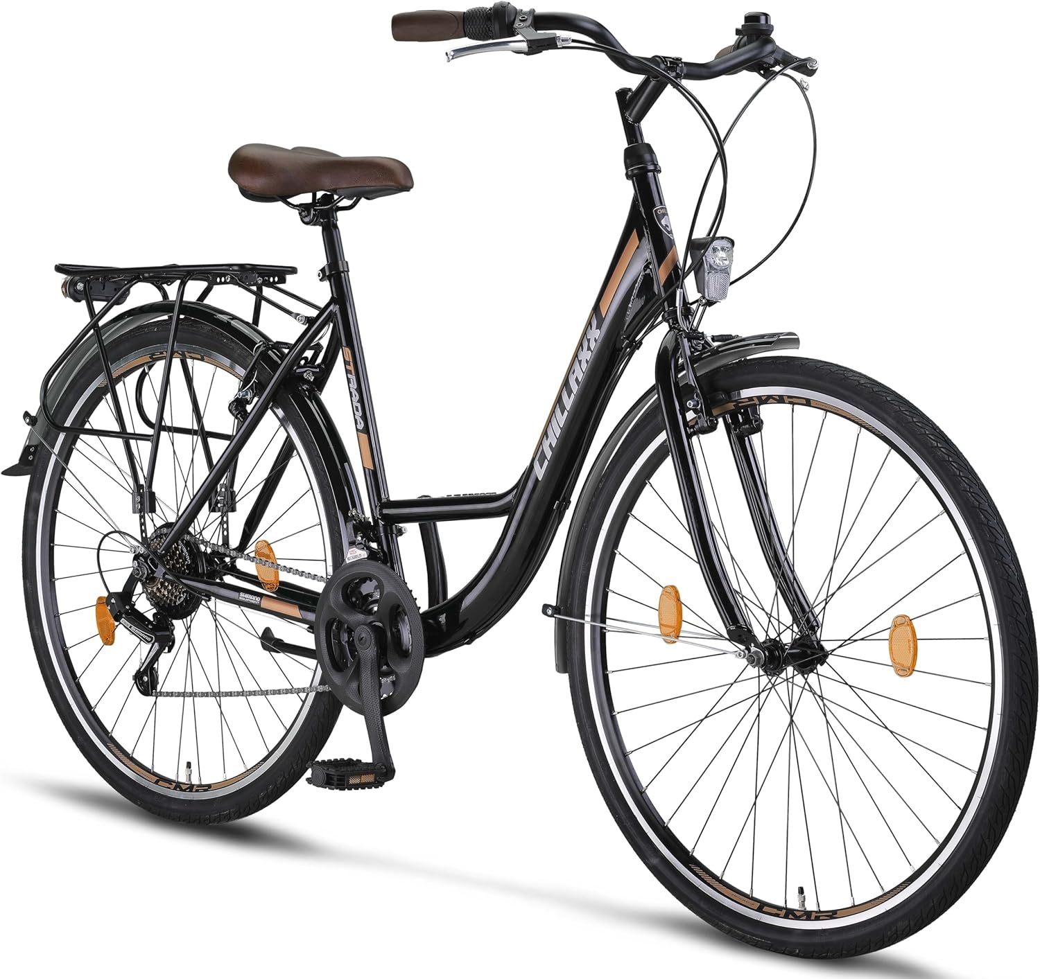Vélo de ville, Dérailleur 21 vitesses, Vélo pour filles – Chillaxx, Noir/Marron, Bike Strada City Bike de 26 et 28', garçons